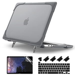 batianda for macbook pro 13 inch case 2022 2020 release a2338 m2 m1 a2289 a2251, heavy duty plastic hard shell cover with fold kickstand shockproof function for new macbook pro 13-inch touch bar, grey