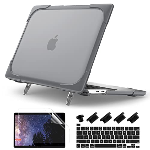 Batianda for MacBook Pro 13 inch Case 2022 2020 Release A2338 M2 M1 A2289 A2251, Heavy Duty Plastic Hard Shell Cover with Fold Kickstand Shockproof Function for New MacBook Pro 13-inch Touch Bar, Grey