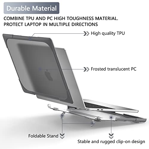 Batianda for MacBook Pro 13 inch Case 2022 2020 Release A2338 M2 M1 A2289 A2251, Heavy Duty Plastic Hard Shell Cover with Fold Kickstand Shockproof Function for New MacBook Pro 13-inch Touch Bar, Grey