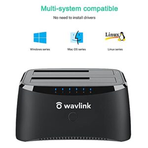 WAVLINK USB 3.0 to SATA I/II/III Dual Bay External Hard Drive Docking Station for 2.5/3.5 Inch SSD HDD, Hard Drive Duplicator (up to 2 x 16TB), Support Offline Clone Function, OTG Function