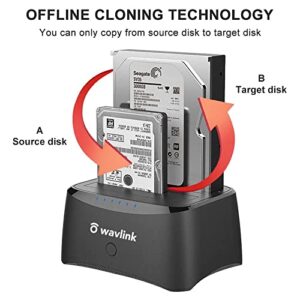 WAVLINK USB 3.0 to SATA I/II/III Dual Bay External Hard Drive Docking Station for 2.5/3.5 Inch SSD HDD, Hard Drive Duplicator (up to 2 x 16TB), Support Offline Clone Function, OTG Function