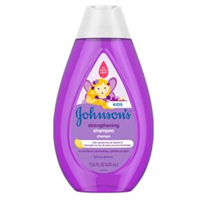 johnson's strengthening tear-free kids' shampoo with vitamin e strengthens & helps prevent breakage, paraben-, sulfate- & dye-free, hypoallergenic & gentle for toddler's hair, 13.6 fl. o