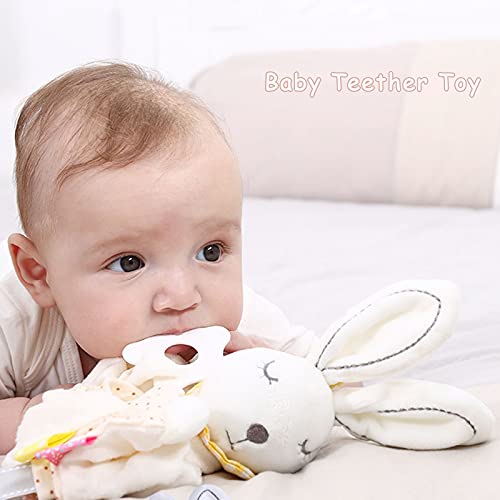Baby Security Blanket with Tags Soft Plush Stuffed Animal Toys Lovey Soothing Sensory Toy Cute Minky Dot Fabric Cuddle Snuggle Blanket - White Bunny