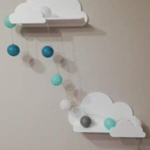 Happy Woody Set of 2 Cloud Wall Shelves for Nursery/Wooden Floating Shelf/Baby Room Decor/Nursery Room Decoration/Kids Room Wall Decor/Gift Set (White)