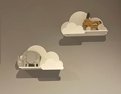 Happy Woody Set of 2 Cloud Wall Shelves for Nursery/Wooden Floating Shelf/Baby Room Decor/Nursery Room Decoration/Kids Room Wall Decor/Gift Set (White)