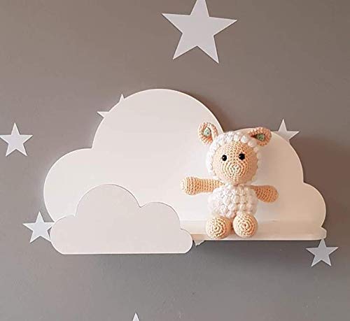 Happy Woody Set of 2 Cloud Wall Shelves for Nursery/Wooden Floating Shelf/Baby Room Decor/Nursery Room Decoration/Kids Room Wall Decor/Gift Set (White)