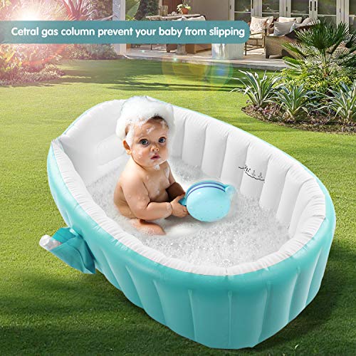 Baby Inflatable Bathtub, Portable Infant Toddler Bathing Tub Non Slip Travel Bathtub Mini Air Swimming Pool Kids Thick Foldable Shower Basin, Green