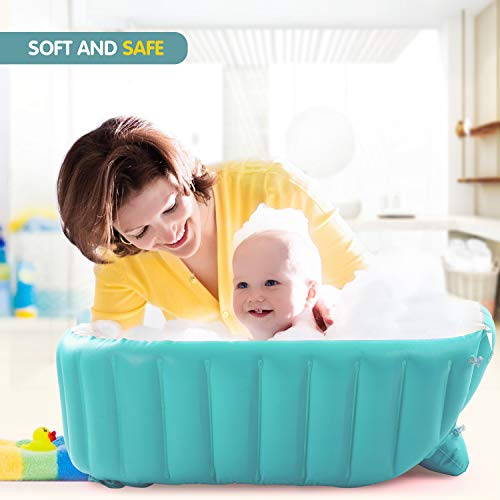 Baby Inflatable Bathtub, Portable Infant Toddler Bathing Tub Non Slip Travel Bathtub Mini Air Swimming Pool Kids Thick Foldable Shower Basin, Green