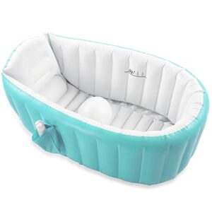 Baby Inflatable Bathtub, Portable Infant Toddler Bathing Tub Non Slip Travel Bathtub Mini Air Swimming Pool Kids Thick Foldable Shower Basin, Green