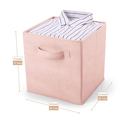 MaidMAX Fabric Storage Bins, Cloth Cube Storage Bins for Home Bedroom Closet Drawers Organizer, Foldable, Pink, 10.5×11 inches, Set of 6