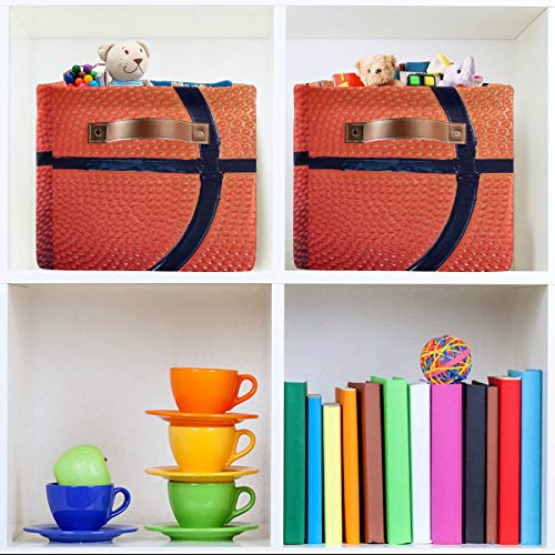 AUUXVA Basketball Football Storage Basket Bins Large Fabric Toys Storage Cube Box with Handles Collapsible Closet Shelf Cloth Organizer Basket Decorative for Shelves Kids Nursery Bedroom Bathroom