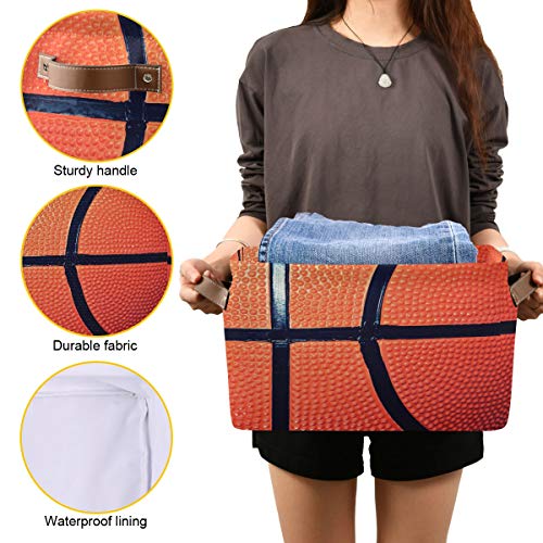 Sport Ball Basketball Storage Basket Bin Large Fabric Toys Storage Cube Box with Handles Collapsible Closet Shelf Cloth Organizer Basket Set of 2 for Nursery Bedroom