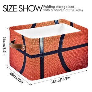 Sport Ball Basketball Storage Basket Bin Large Fabric Toys Storage Cube Box with Handles Collapsible Closet Shelf Cloth Organizer Basket Set of 2 for Nursery Bedroom