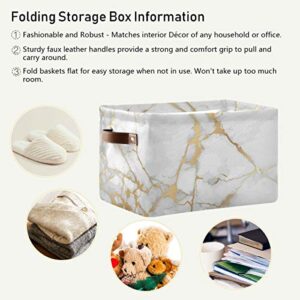 White Gold Marble Storage Basket Bin Large Fabric Toys Storage Cube Box with Handles Collapsible Closet Shelf Cloth Organizer Basket for Nursery Bedroom