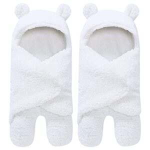 spotted play 2 pack sherpa baby swaddle blanket - ultra soft plush for infants 0-6 months | receiving swaddling wrap - ideal newborn registry and toddler boy accessories | nursery blankets - white