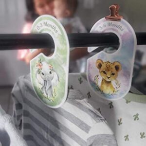 Baby Closet Size Dividers (Set of 10) – Organize Baby Clothes Dividers for Closet w/ Cute, Watercolor Animal Designs – Unisex Baby Nursery Closet Dividers from Preemie’s, Infants & 24 Months