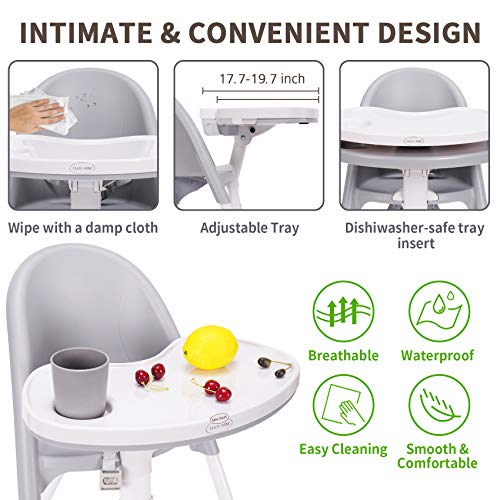 HAN-MM High Chair Folding,One Click fold,Save Space, Detachable Double Tray, Infant Chair, Car Traveling, 3 in 1 Convertible, 3-Point Harness, Adjustable Footrest, Non-Slip Feet, Adjustable Legs