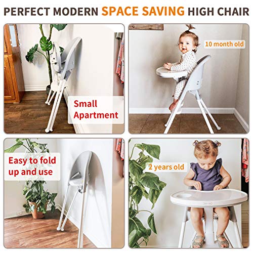 HAN-MM High Chair Folding,One Click fold,Save Space, Detachable Double Tray, Infant Chair, Car Traveling, 3 in 1 Convertible, 3-Point Harness, Adjustable Footrest, Non-Slip Feet, Adjustable Legs