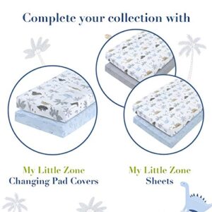 My Little Zone Dinosaur Changing Pad Cover - Cotton Changing Table Mattress Pad, Blue and White, 2 Pack