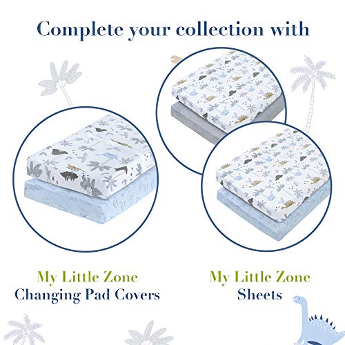 My Little Zone Dinosaur Changing Pad Cover - Cotton Changing Table Mattress Pad, Blue and White, 2 Pack