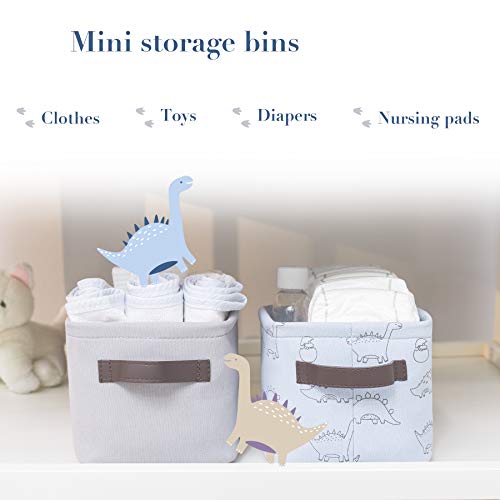 MY LITTLE ZONE Dinosaur Storage Cube - Canvas Nursery Storage Bins for Toddlers, Kids and Children (Blue Grey) 2 Pack