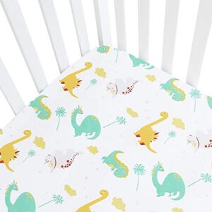 dinosaur crib sheet for boys girls, baby crib sheet fit for standard crib and toddler mattress, soft and breathable microfiber crib fitted sheet for unisex baby