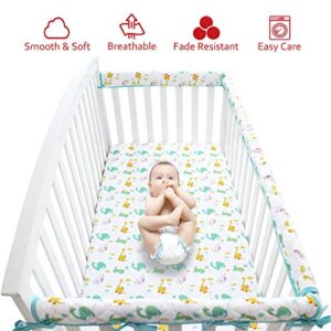 Dinosaur Crib Sheet for Boys Girls, Baby Crib Sheet Fit for Standard Crib and Toddler Mattress, Soft and Breathable Microfiber Crib Fitted Sheet for Unisex Baby