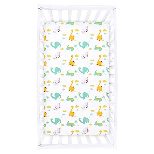 Dinosaur Crib Sheet for Boys Girls, Baby Crib Sheet Fit for Standard Crib and Toddler Mattress, Soft and Breathable Microfiber Crib Fitted Sheet for Unisex Baby