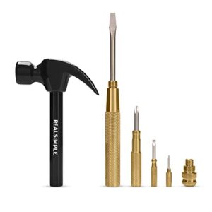 Real Simple All You Need 6-in-1 Hammer and Screwdriver Set | Includes Phillips Head Screwdriver, Flat head Screwdriver and Nail Puller | Ultimate Home Improvement Multi Tool | Gold