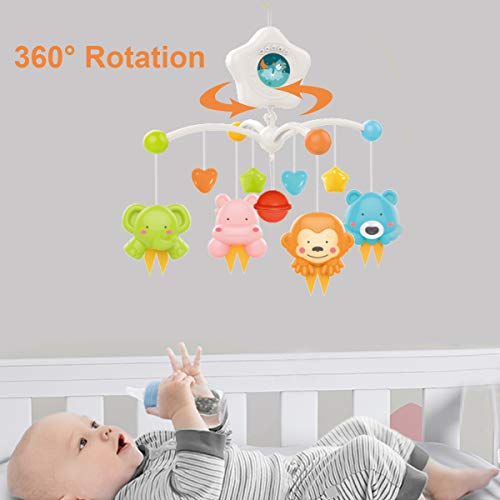 Baby Crib Mobile with Projrctor and Relaxing Music, Hanging Rotating Animals Rattles Nursery Gift Toy for Newborn 0-24 Months Boys and Girls Sleep