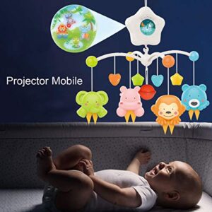 Baby Crib Mobile with Projrctor and Relaxing Music, Hanging Rotating Animals Rattles Nursery Gift Toy for Newborn 0-24 Months Boys and Girls Sleep