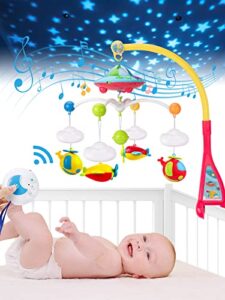 unih baby crib mobile with lights and music, moon and stars projection for infants