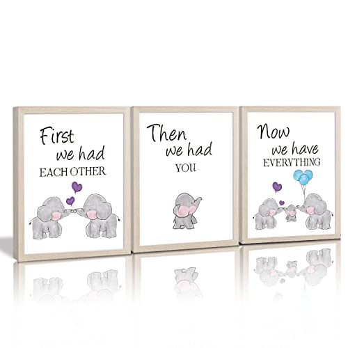 KAIRNE Elephant Nursery Canvas Wall Art ,Elephant Baby Stuff Set of 3(8X10inch,Framed)Family Inspirational Wall Art Elephant Wall Decor Baby Room Cute Animal Picture For Mom Gifts Baby Elephant Nursery Decor