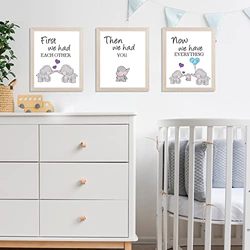 KAIRNE Elephant Nursery Canvas Wall Art ,Elephant Baby Stuff Set of 3(8X10inch,Framed)Family Inspirational Wall Art Elephant Wall Decor Baby Room Cute Animal Picture For Mom Gifts Baby Elephant Nursery Decor