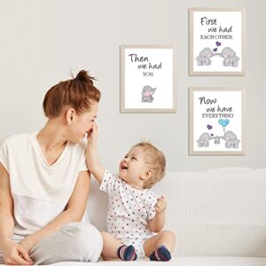 KAIRNE Elephant Nursery Canvas Wall Art ,Elephant Baby Stuff Set of 3(8X10inch,Framed)Family Inspirational Wall Art Elephant Wall Decor Baby Room Cute Animal Picture For Mom Gifts Baby Elephant Nursery Decor