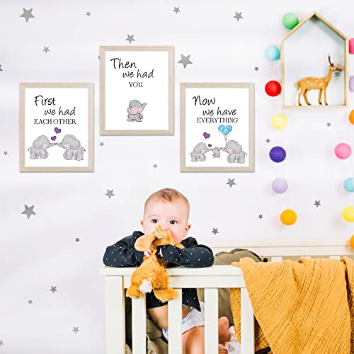 KAIRNE Elephant Nursery Canvas Wall Art ,Elephant Baby Stuff Set of 3(8X10inch,Framed)Family Inspirational Wall Art Elephant Wall Decor Baby Room Cute Animal Picture For Mom Gifts Baby Elephant Nursery Decor