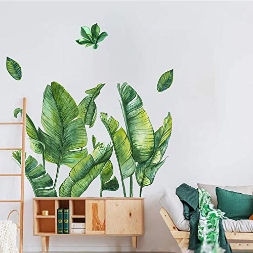 Green Banana Leaf Tropical Plants Leaves Wall Decals Peel and Stick, Removable Jungle Tree Leaf Wall Stickers Mural, DIY Wall Art Decor Home Decorations for Bedroom Living Room Nursery, 29.5x43.3inch