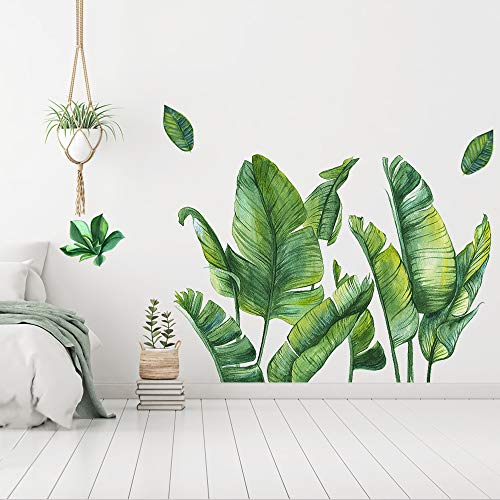 Green Banana Leaf Tropical Plants Leaves Wall Decals Peel and Stick, Removable Jungle Tree Leaf Wall Stickers Mural, DIY Wall Art Decor Home Decorations for Bedroom Living Room Nursery, 29.5x43.3inch