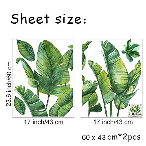 Green Banana Leaf Tropical Plants Leaves Wall Decals Peel and Stick, Removable Jungle Tree Leaf Wall Stickers Mural, DIY Wall Art Decor Home Decorations for Bedroom Living Room Nursery, 29.5x43.3inch