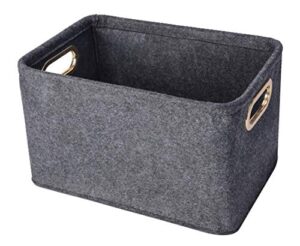 collapsible storage bins foldable felt fabric storage basket organizer boxes containers with handles metal handles for nursery toys,kids room,clothes,towels,magazine (dark grey）