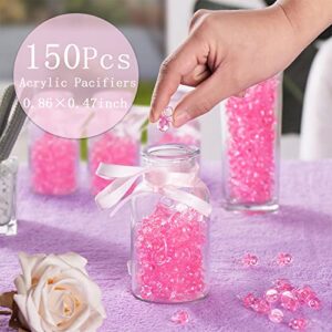 150 Mini Acrylic Pacifiers for Baby Shower Game, 0.86 Inch Bulk Chupones para Gender Reveal Party Favors Table Decoration (Pink)