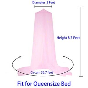 BCBYou Bed Canopy Mosquito Net with Fluorescent Stars Glow in Dark for Baby, Kids, and Adults, for Cover The Baby Crib, Kid Bed, Girls Bed Or Full Size Bed (Pink)