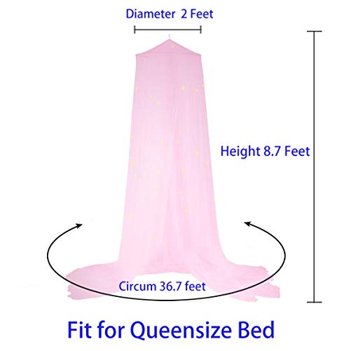 BCBYou Bed Canopy Mosquito Net with Fluorescent Stars Glow in Dark for Baby, Kids, and Adults, for Cover The Baby Crib, Kid Bed, Girls Bed Or Full Size Bed (Pink)