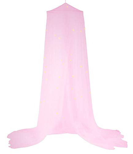 BCBYou Bed Canopy Mosquito Net with Fluorescent Stars Glow in Dark for Baby, Kids, and Adults, for Cover The Baby Crib, Kid Bed, Girls Bed Or Full Size Bed (Pink)