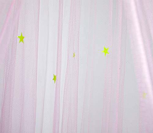 BCBYou Bed Canopy Mosquito Net with Fluorescent Stars Glow in Dark for Baby, Kids, and Adults, for Cover The Baby Crib, Kid Bed, Girls Bed Or Full Size Bed (Pink)