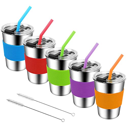 Vermida Kids Cups with Straws and Lids,12oz Spill Proof Toddlers Straws Tumbler with Lids,Stainless Steel Smoothie Sippy Cups with Lids,Metal Toddler Preschooler Cups with Lid for School,Outdoor