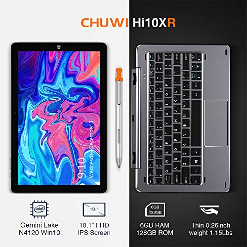 CHUWI Hi10 X Tablet with Keyboard and Stylus Pen, 10.1" 2 in 1 Tablet PC, Intel N4120 Quad-core, 8GB LPDDR4 128GB eMMC, 1920x1200 FHD IPS Multi-Touch Display, 2xType-C, BT5.1, Dual Wi-Fi, Windows 11