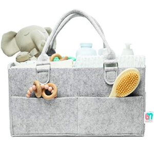 babynma felt diaper caddy - extra large storage for baby and toddler items - portable organizer easily holds diapers, wipes, clothing, burp cloths, toys, bottles - useful for nursery, bedroom, living room, car - baby shower and registry gift - grey