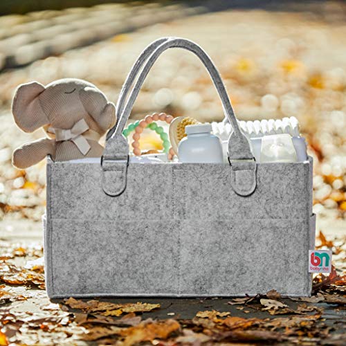 Babynma Felt Diaper Caddy - Extra Large Storage for Baby and Toddler Items - Portable Organizer Easily Holds Diapers, Wipes, Clothing, Burp Cloths, Toys, Bottles - Useful for Nursery, Bedroom, Living Room, Car - Baby Shower and Registry Gift - Grey