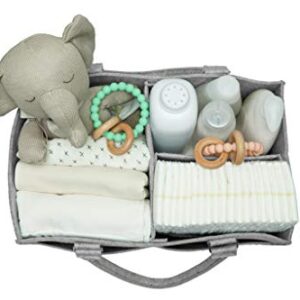 Babynma Felt Diaper Caddy - Extra Large Storage for Baby and Toddler Items - Portable Organizer Easily Holds Diapers, Wipes, Clothing, Burp Cloths, Toys, Bottles - Useful for Nursery, Bedroom, Living Room, Car - Baby Shower and Registry Gift - Grey